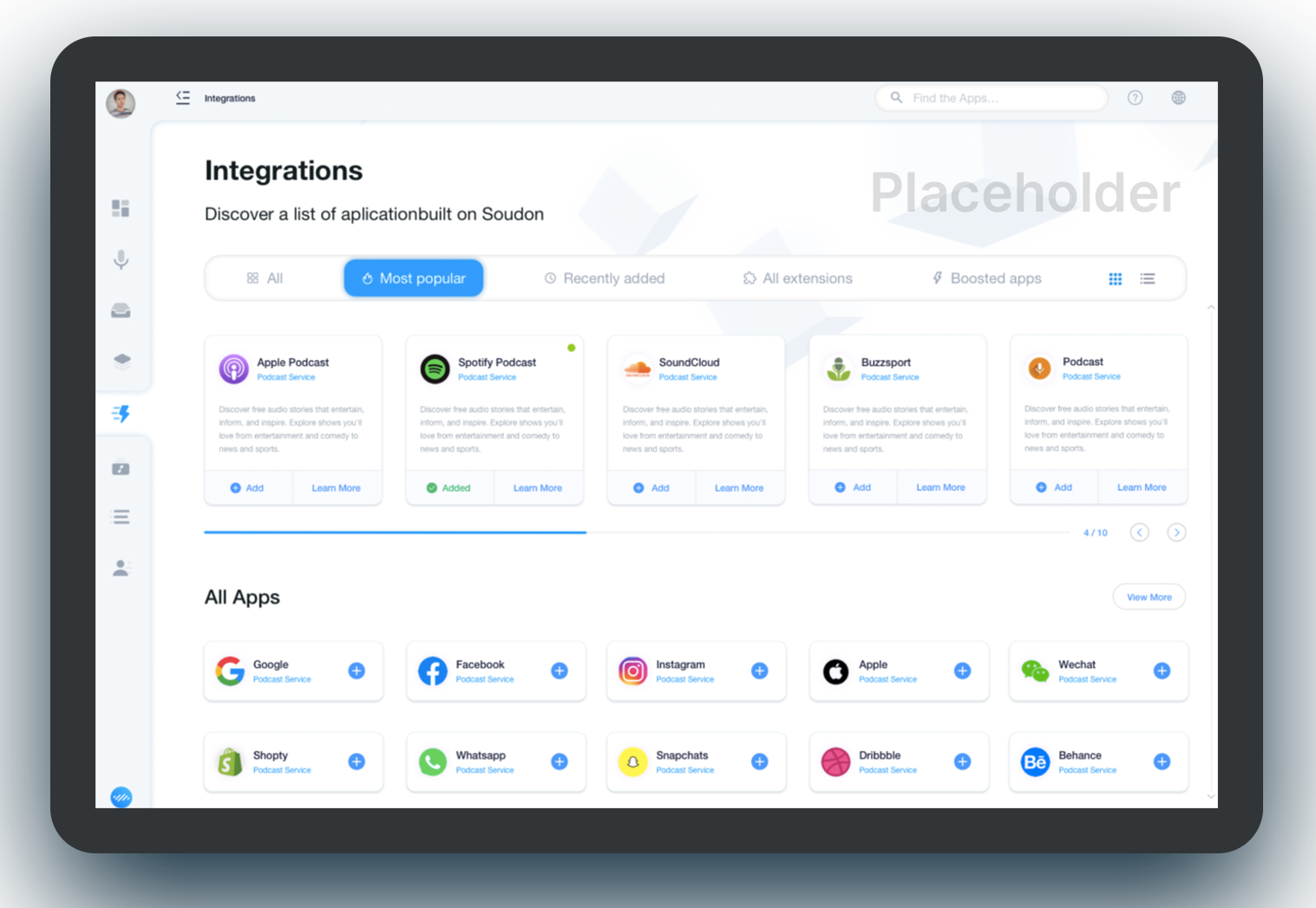 iPad showing of the control panel